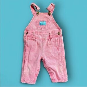 Vtg Osh Kosh B'Gosh Overalls Sz 12mon Vestback Pink Acid Wash Pleated Bibs READ